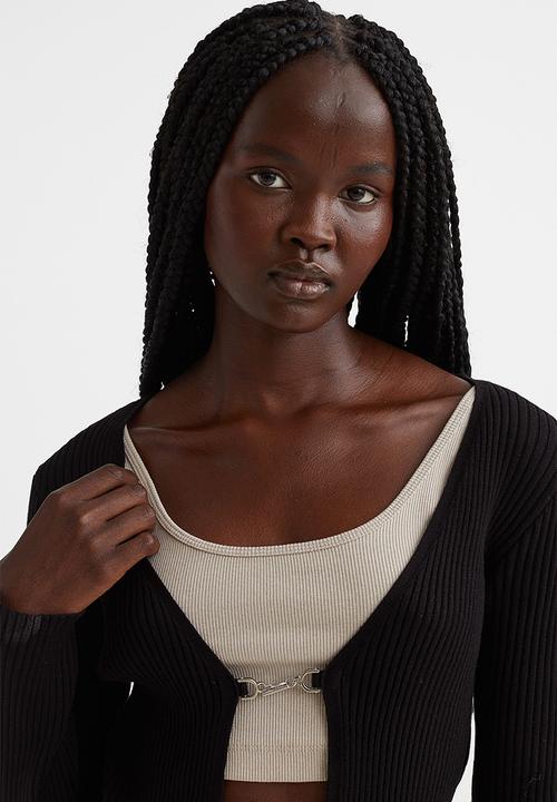H&M - Cropped rib-knit cardigan - black