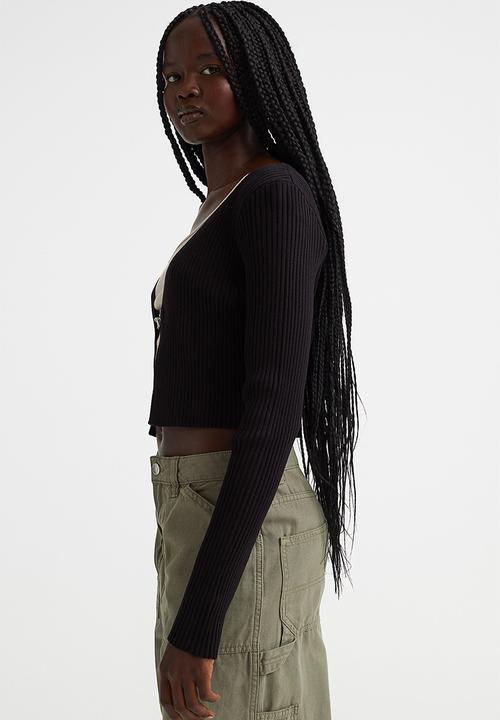 H&M - Cropped rib-knit cardigan - black