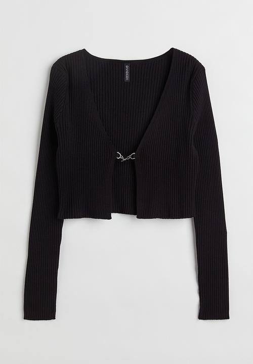 H&M - Cropped rib-knit cardigan - black