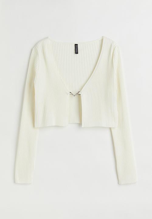 H&M - Cropped rib-knit cardigan - cream