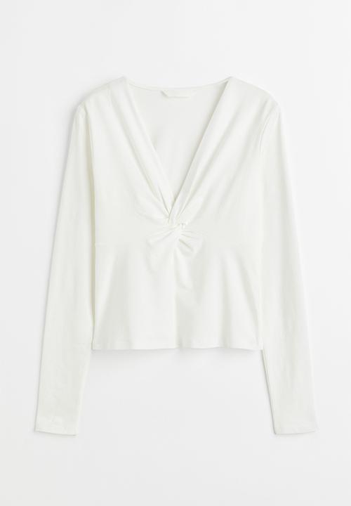 H&M - Knot-detail jersey top - white