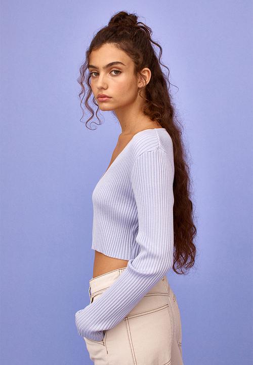 H&M - Cropped rib-knit cardigan - light purple