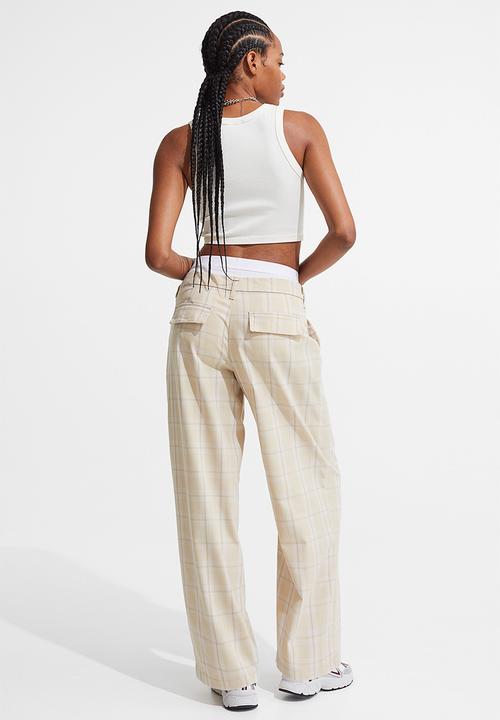 H&M - Tailored trousers - light beige/white checked