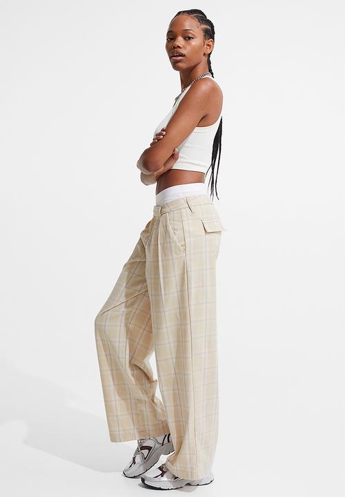 H&M - Tailored trousers - light beige/white checked