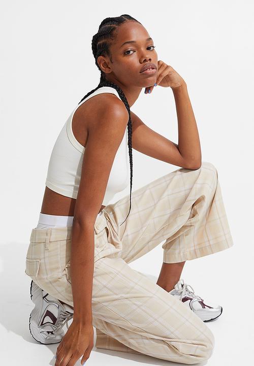 H&M - Tailored trousers - light beige/white checked