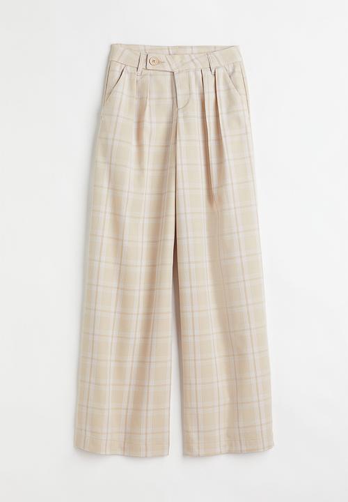 H&M - Tailored trousers - light beige/white checked