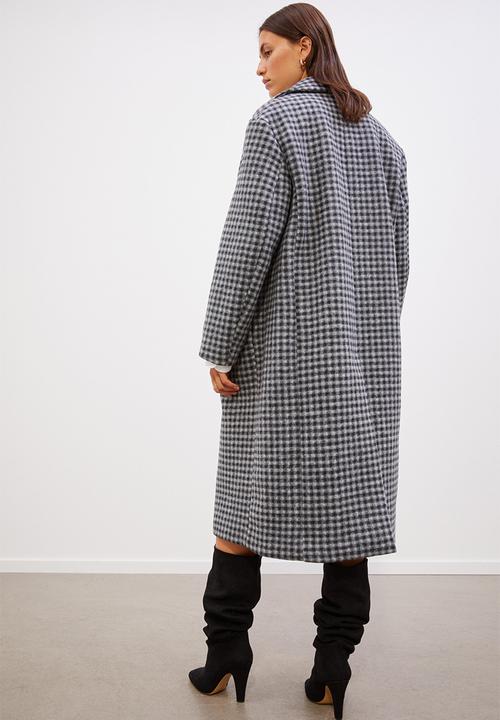 H&M - Oversized twill coat - black/checked