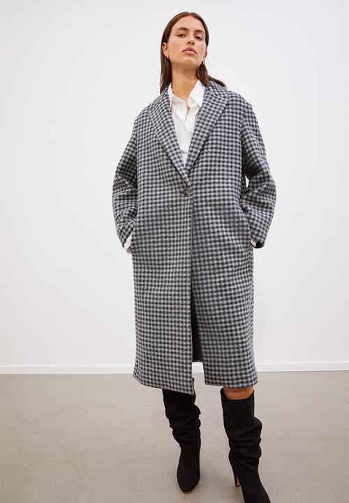 H&M - Oversized twill coat - black/checked