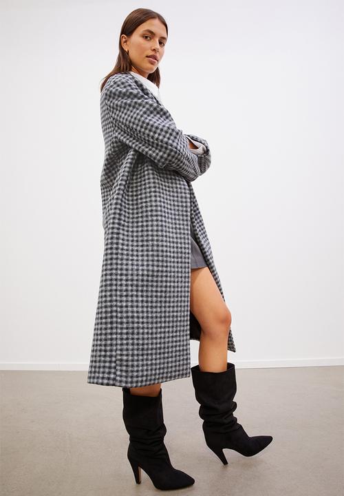 H&M - Oversized twill coat - black/checked