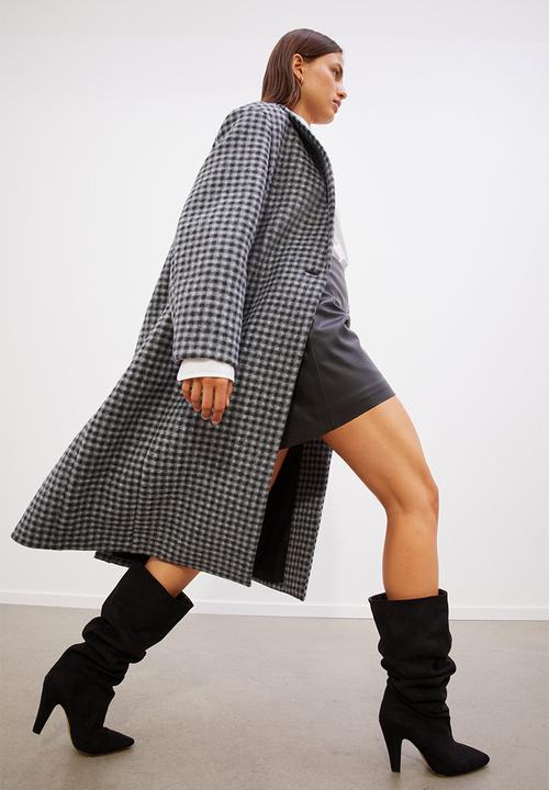 H&M - Oversized twill coat - black/checked