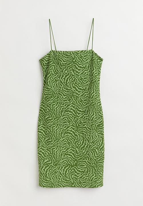 H&M - Short jersey dress - moss green/patterned