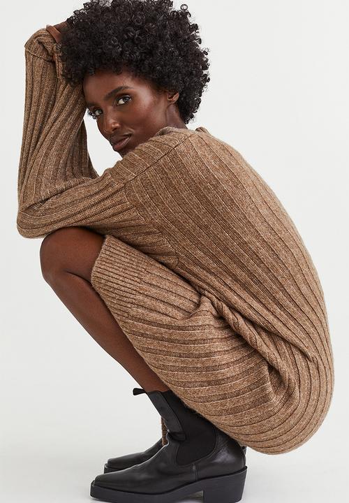 H&M - Rib-knit dress - dark beige marl