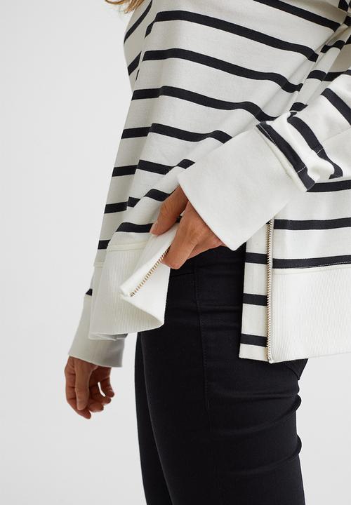 H&M - Mama zip-detail sweatshirt - white/striped