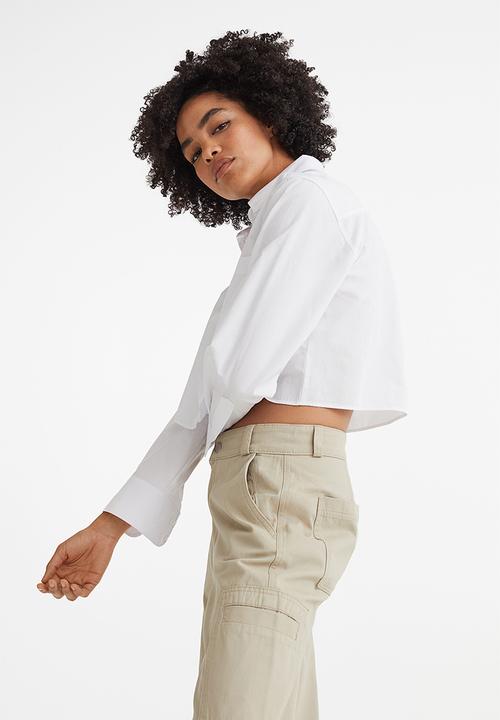 H&M - Cropped poplin shirt - white