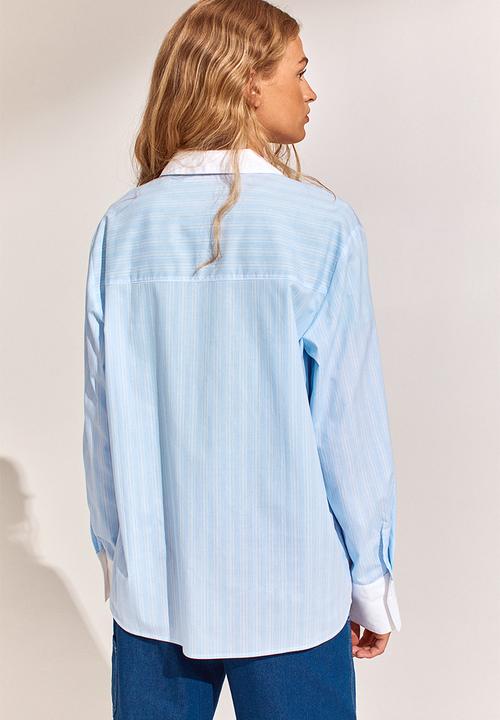H&M - Oversized poplin shirt - light blue/white striped