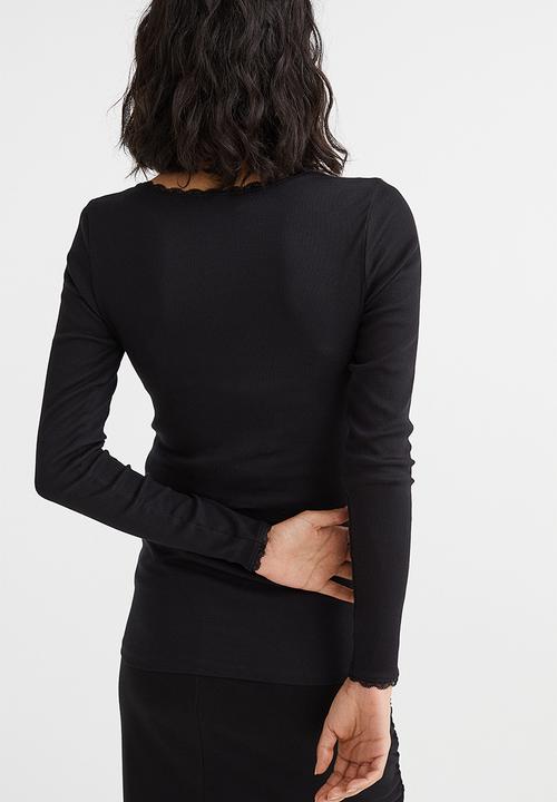 H&M - Mama lace-trim ribbed top - black