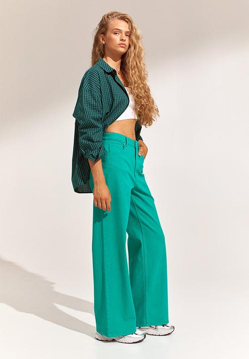 H&M - Wide twill trousers - green