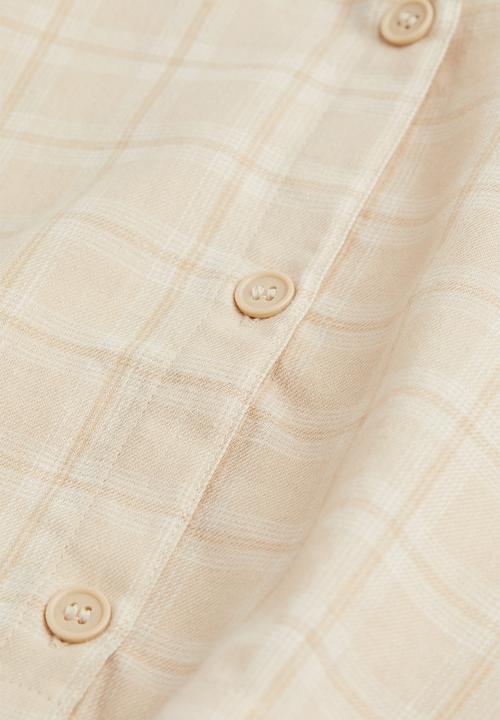 H&M - Cropped cotton shirt - light beige/white checked