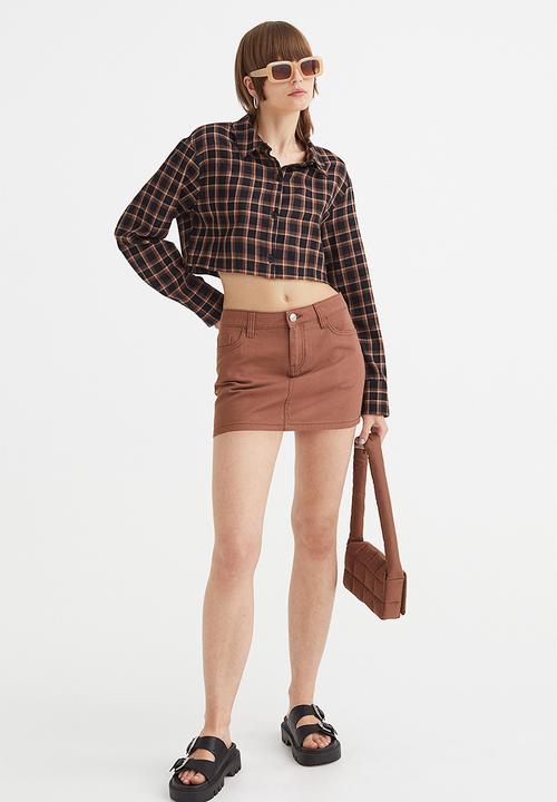 H&M - Cropped cotton shirt - black/checked 