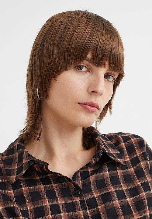 H&M - Cropped cotton shirt - black/checked 
