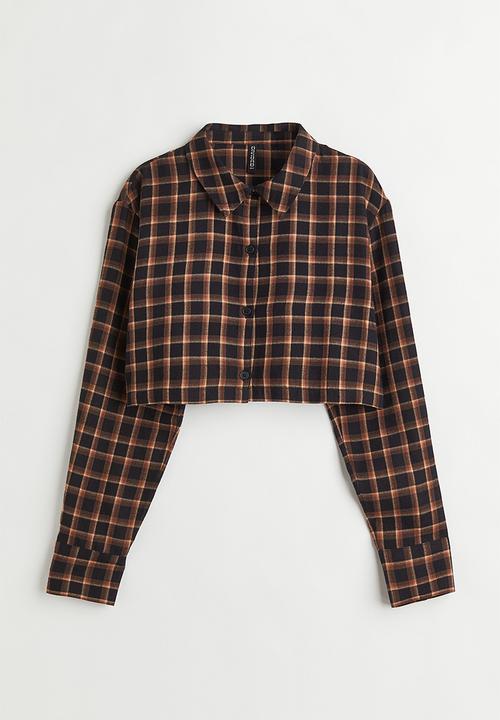H&M - Cropped cotton shirt - black/checked 