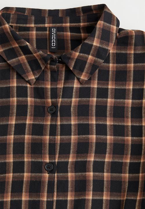 H&M - Cropped cotton shirt - black/checked 