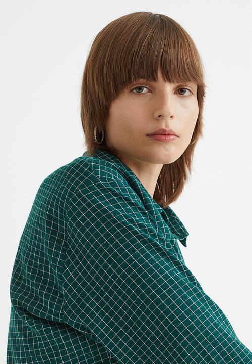 H&M - Cropped cotton shirt - dark green/checked