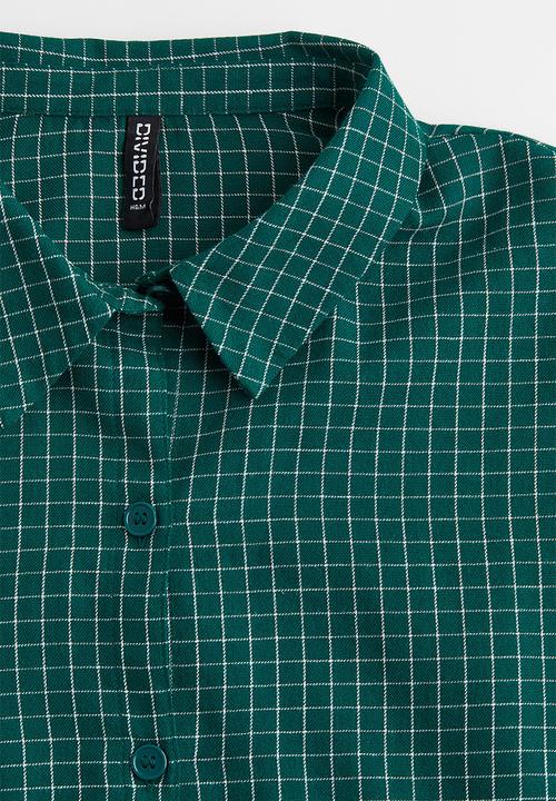 H&M - Cropped cotton shirt - dark green/checked