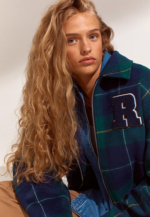 H&M - Boxy jacket - dark blue/checked