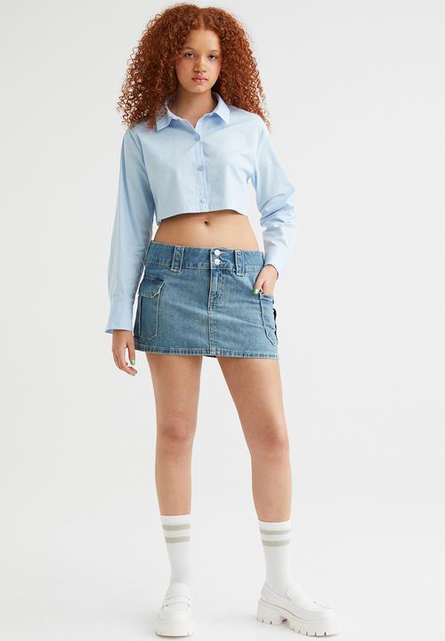 H&M - Cropped cotton shirt - light blue