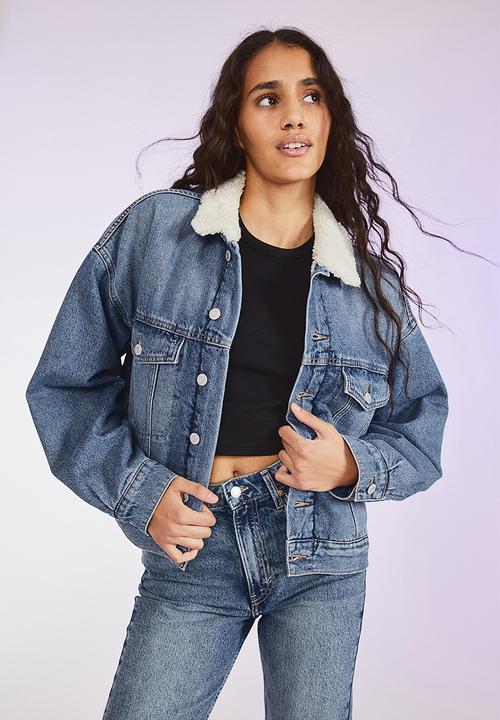 H&M - Teddy-lined denim jacket - denim blue/cream
