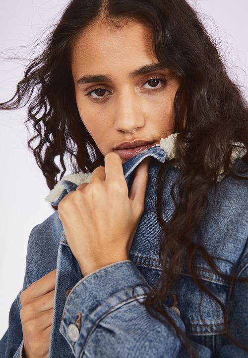 H&M - Teddy-lined denim jacket - denim blue/cream