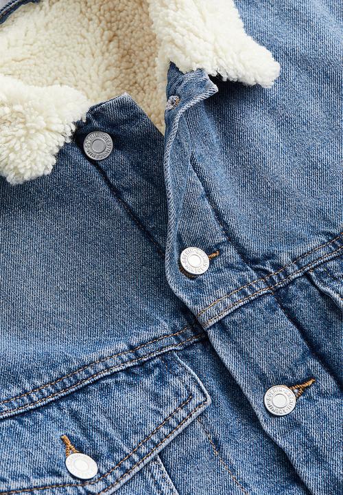 H&M - Teddy-lined denim jacket - denim blue/cream