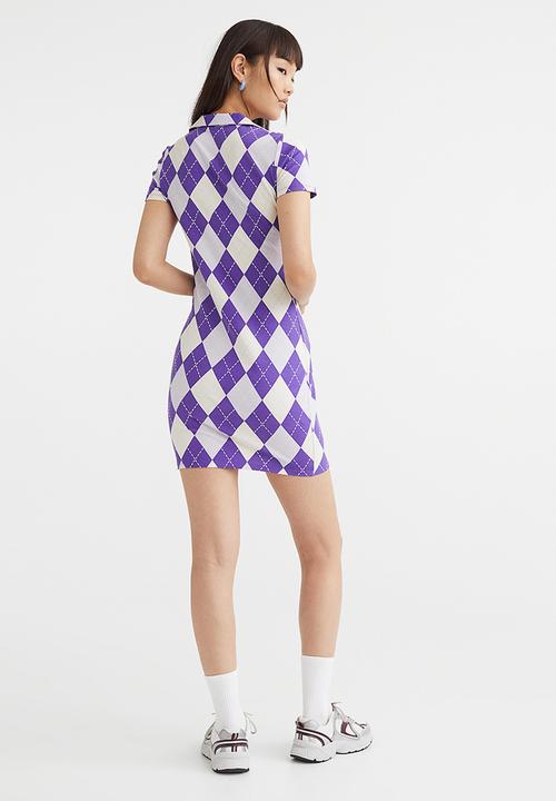 H&M - Collared bodycon dress - purple/argyle pattern