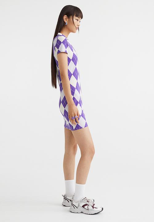 H&M - Collared bodycon dress - purple/argyle pattern