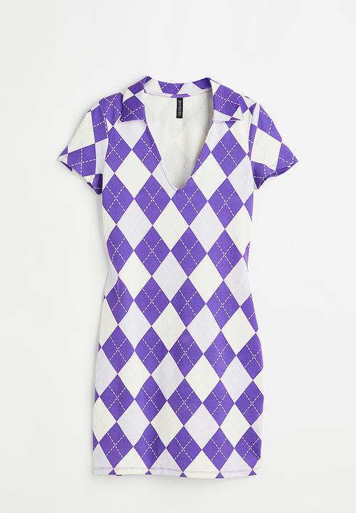 H&M - Collared bodycon dress - purple/argyle pattern