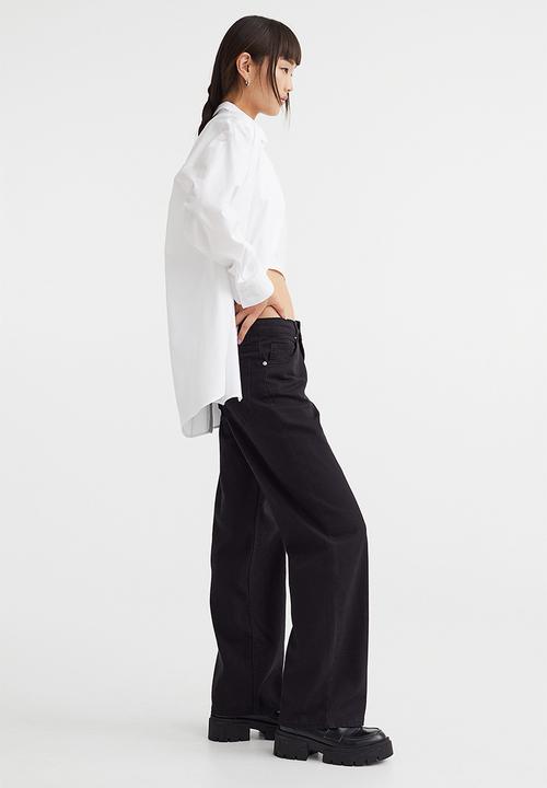 H&M - Wide twill trousers - black I
