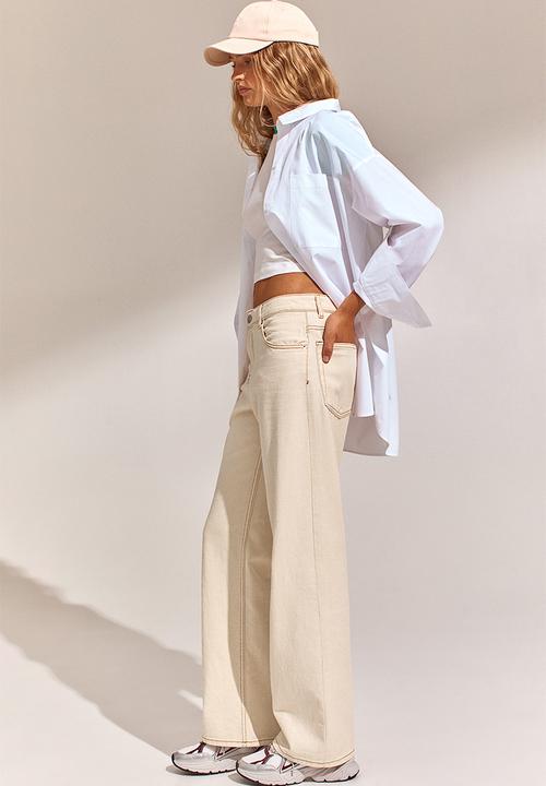 H&M - Wide twill trousers - light beige