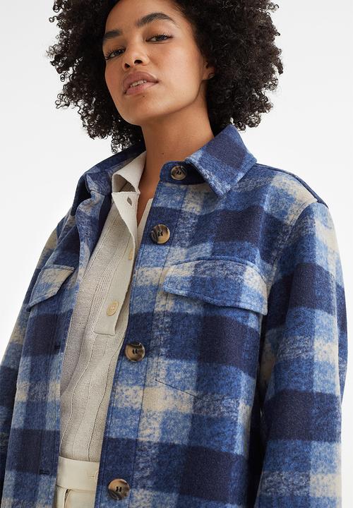 H&M - Long shacket - blue/checked