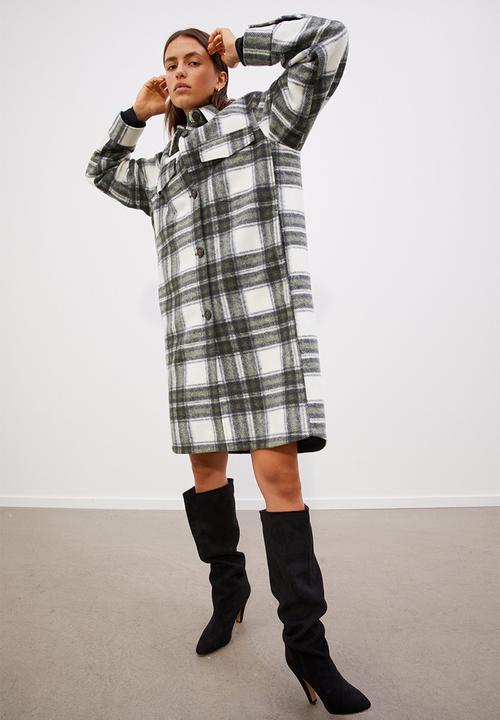 H&M - Long shacket - dark green/checked