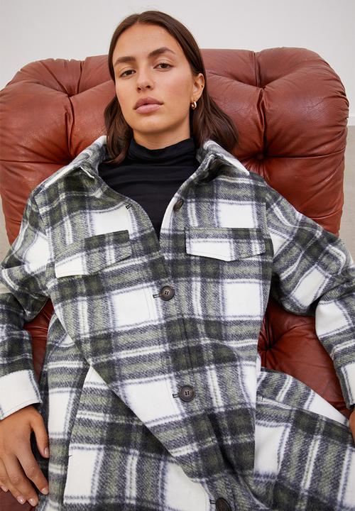 H&M - Long shacket - dark green/checked