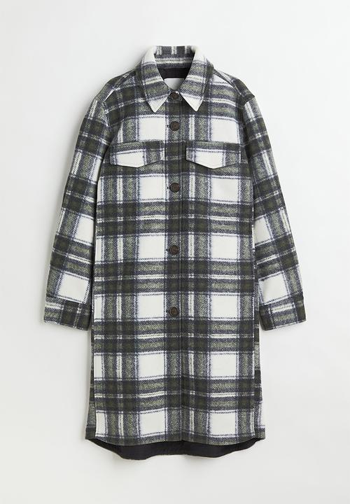H&M - Long shacket - dark green/checked