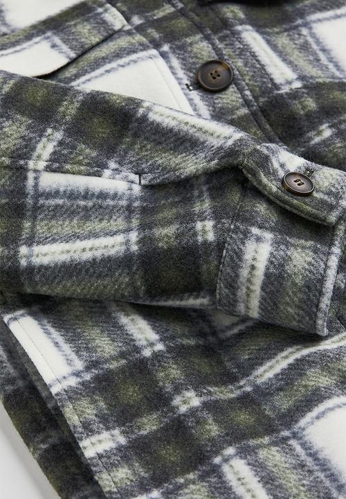 H&M - Long shacket - dark green/checked