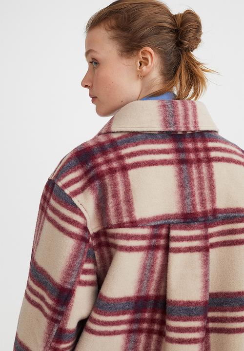 H&M - Long shacket - dark red/checked