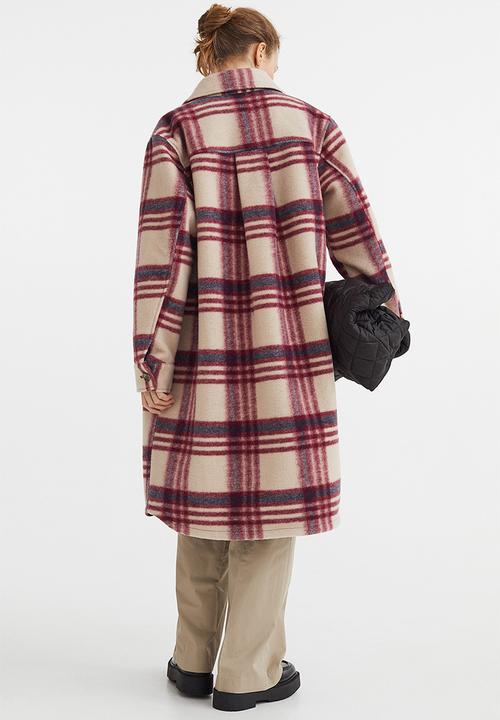 H&M - Long shacket - dark red/checked