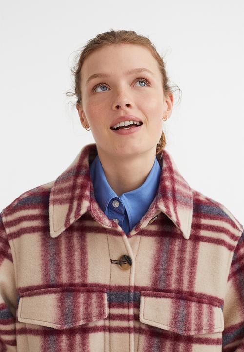 H&M - Long shacket - dark red/checked