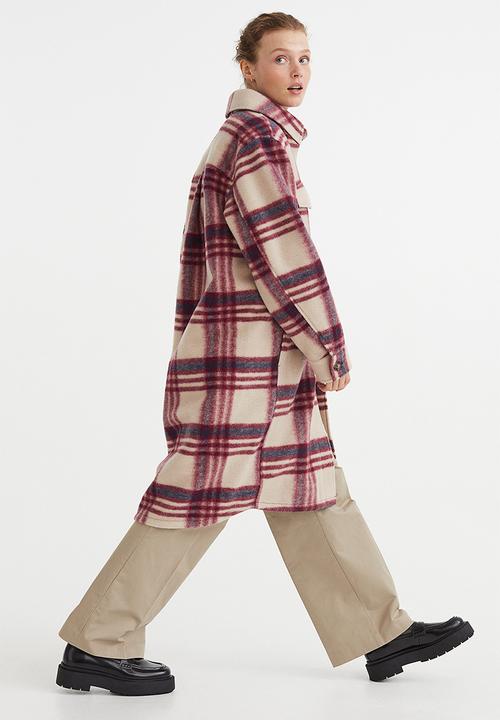 H&M - Long shacket - dark red/checked