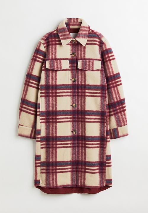 H&M - Long shacket - dark red/checked