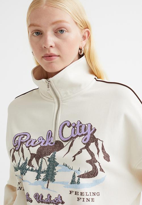 H&M - Oversized zip-top sweatshirt - cream/park city