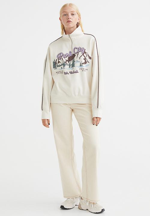 H&M - Oversized zip-top sweatshirt - cream/park city
